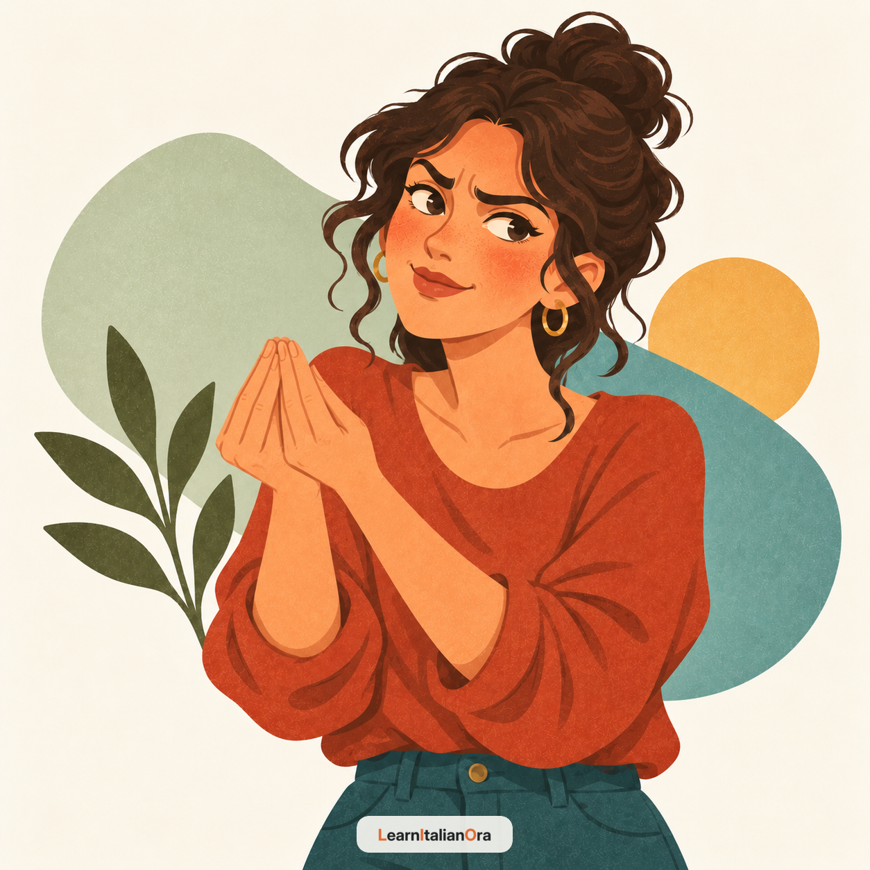 Woman bringing her fingers together in the teasing gesture You afraid, aren’t you?