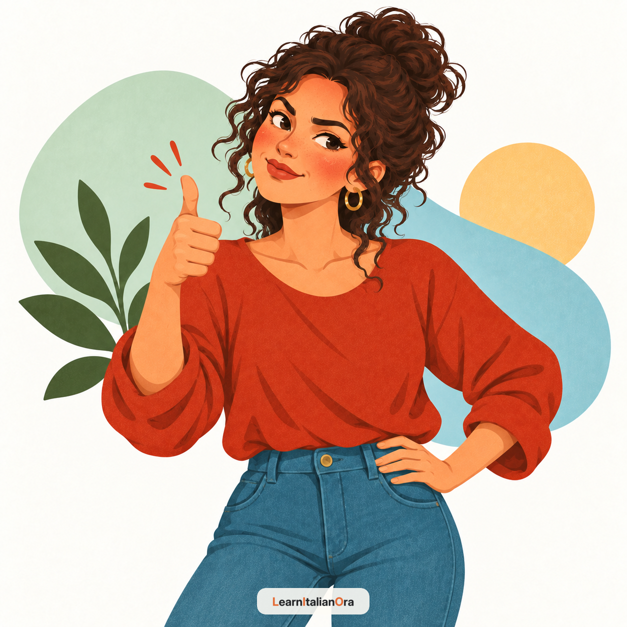 Woman raising her thumb with a satisfied expression.