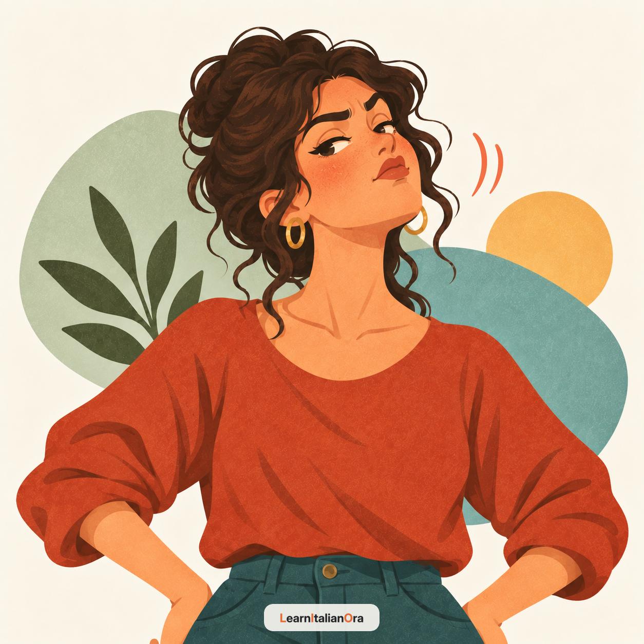Woman lifting her chin in an Italian gesture meaning no.